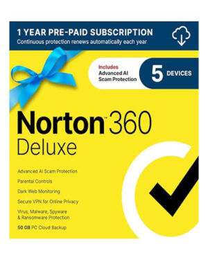 Norton 360 Deluxe 2025, Antivirus software for 5 Devices with Auto-Renewal – Includes Advanced AI Scam Protection