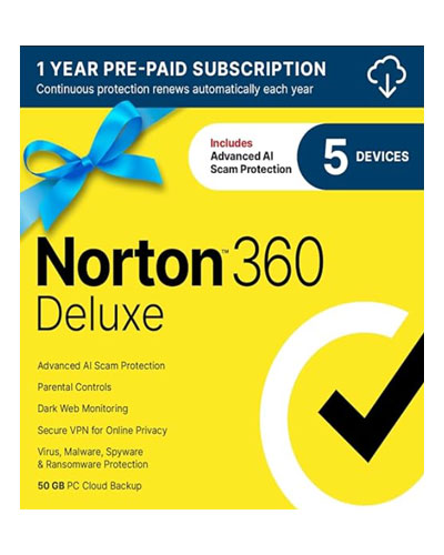 Norton 360 Deluxe 2025, Antivirus software for 5 Devices with Auto-Renewal – Includes Advanced AI Scam Protection