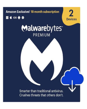 Malwarebytes Premium | Amazon Exclusive | 18 Months, 2 Devices | Windows, Mac OS, Android, Apple iOS, Chrome